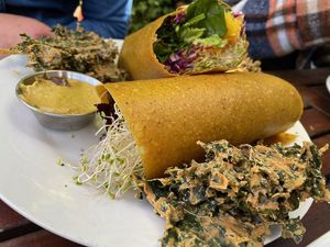 Curry Wrap with Kale Chips at Peace Pies in San Diego