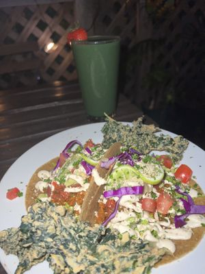 tacos & green smoothie  at Peace Pies in San Diego
