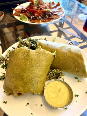 Curry wrap and kale chips  at Peace Pies in San Diego