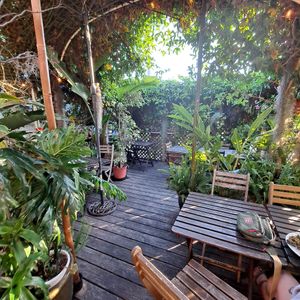 Outdoor seating/Garden at Peace Pies in San Diego