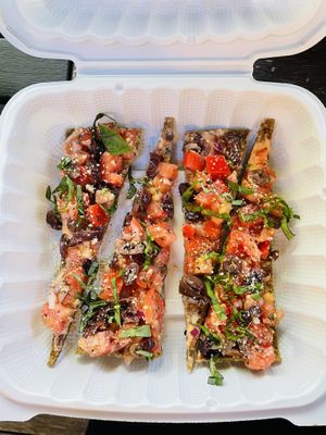 Life changing bruschetta 😍  at Peace Pies in San Diego