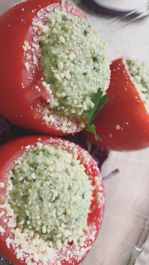 Pesto filled tomatoes at Peace Pies in San Diego