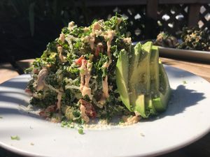 Cheesy kelp and kale w extra kale at Peace Pies in San Diego