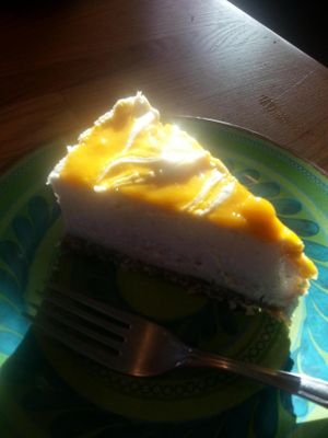 Key lime with mango swirl cheezcake at Peace Pies in San Diego