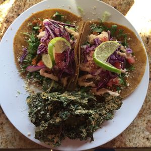 Tacos and kale chips  at Peace Pies in San Diego