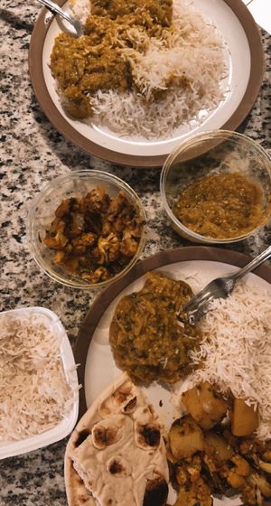 at home with our to go order of aloo gobi and baingan bharta (my fav of the two) at Spice Culture Grocery Store in Winter Garden