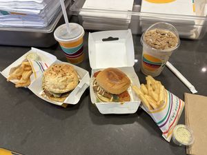 Steakhouse Burger, Chik’n Parm Sandwich, Crispy Herb Fries & Pumpkin Pie Oatasty Shake   at PLNT Burger in Columbia