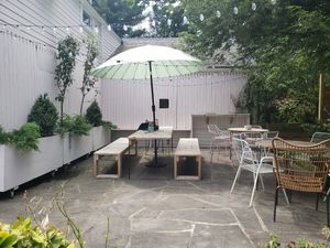 One of the outdoor eating spaces at Baba in Kerhonkson