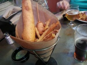 vegan corndogs and fries at Trinity Brewing Company in Colorado Springs