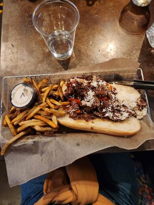 vegan cheesesteak and fries (housemade ranch was delicious too!) at Trinity Brewing Company in Colorado Springs