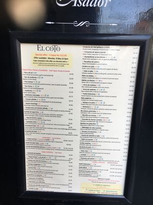 Wall menu at El Coto in Newcastle Upon Tyne