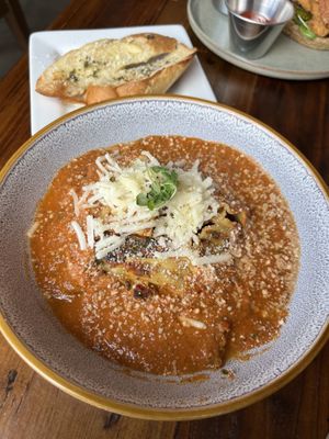 Lasagna, too much sauce this time...  at TLC Vegan Kitchen in Richardson