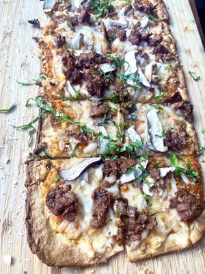 Sausage & mushroom pizza   at TLC Vegan Kitchen in Richardson