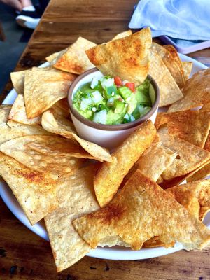Avo mash & tortilla chips   at TLC Vegan Kitchen in Richardson