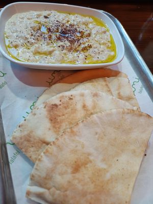 Baba ghanoush with bread at Umi Falafel - George's St Arcade in Dublin