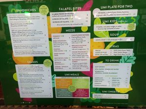 Menu in store at Umi Falafel - George's St Arcade in Dublin