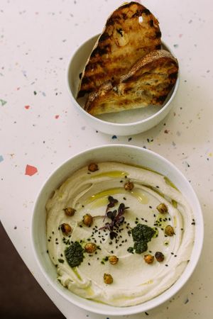 Hummus with Sourdough at Greenfinch in Berlin