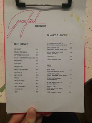 Getränkekarte 2021 at Greenfinch in Berlin