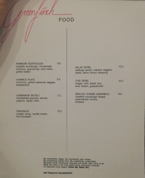 Speisekarte 2021 at Greenfinch in Berlin