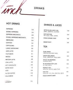 menu  at Greenfinch in Berlin