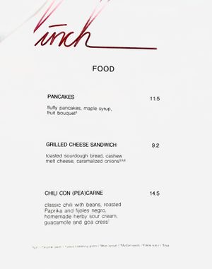 menu  at Greenfinch in Berlin