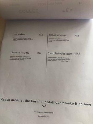 Small menu   at Greenfinch in Berlin