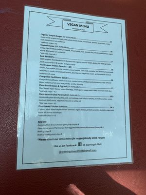 Menu as at 08/01/23  at Jamaica Blue in Brookvale