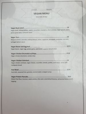 Vegan Menu at Jamaica Blue in Brookvale