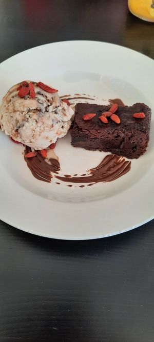 Chocolate fudge brownie at Veggo Sizzle in Five Dock