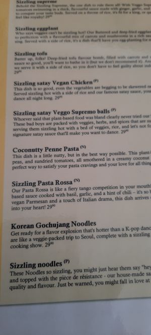 Entrees menu at Veggo Sizzle in Five Dock