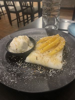 Mango with sticky rice at Veggo Sizzle in Five Dock