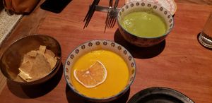 Orange soup and asparagus soup at Ginger in Shanghai