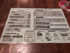 Menu at Jabiru Café in Strasbourg