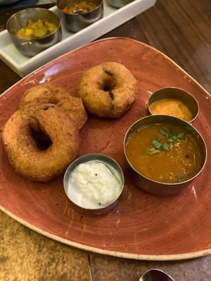 Fluffy lentil doughnuts - the texture is amazing! at Kayal in Nottingham