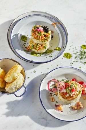 Bammies - Savoury cassava cakes, soaked in coconut milk, served with jackfruit, chipotle salsa... at Soul Food by Aris in Zurich