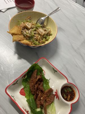 Vegan egg noodles  at Kaek Kao Kua in Bangkok