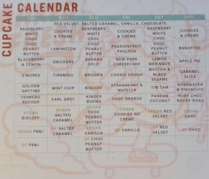 Cupcake "schedule" (as of 08/2021). at Baked 180 in Mount Lawley