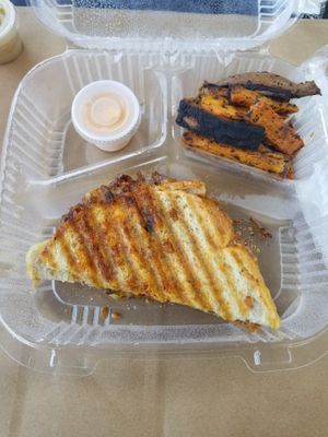 Jackfruit sandwich, sweet potato wedges at 5am Drip in Fort Worth