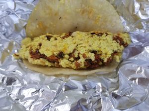 Tofu scramble breakfast taco at 5am Drip in Fort Worth