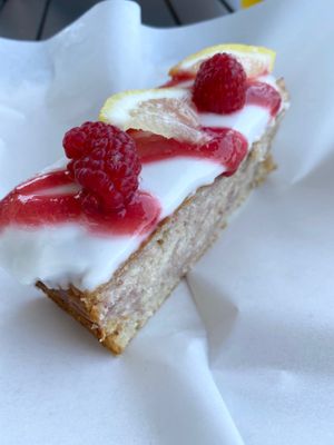 Lemon Raspberry cake at 5am Drip in Fort Worth