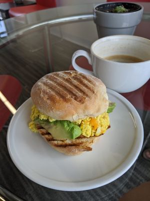 Tofu scramble, cheese, and avocado sandwich at 5am Drip in Fort Worth