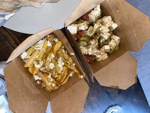 Greek salad and Greek chips  at Eat Greek in Worcester
