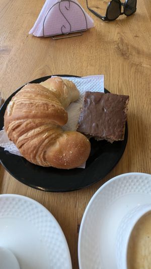Croissant with non cheese and Banana bread at The Vegan Bakery (formerly Panadería Rocks) in Bogota