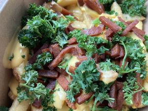 Fries drowned in cheese saus at Mr. Vegan Foodbar in Hilversum