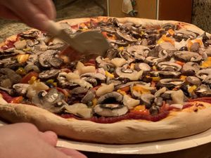 Mushroom pizza at Aver's Pizza in Bloomington