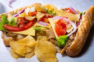 After School TRKY-
Trky, Sliced Chz, Lettuce, Tomato,Onion, Ranch, Kettle Chips at Mashup Market -  BeHive Deli in Denton