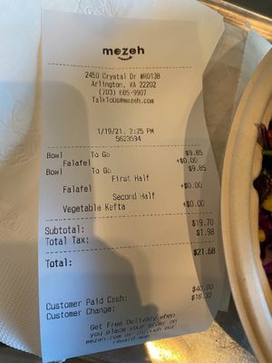 Price for Vegan Dish at Mezeh - Crystal City in Arlington