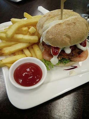 VEGAN BURGUER CACTUS CREAM  at Cactus Creme Cafe in Whanganui