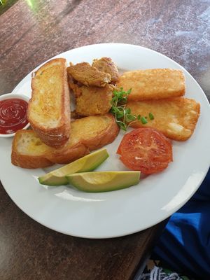 Could add more veges, toast was nice, fake chicken ... not so much at Cactus Creme Cafe in Whanganui