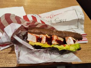 Bagette with aged vegan cheese and jam. at Le Crobag in Linz
